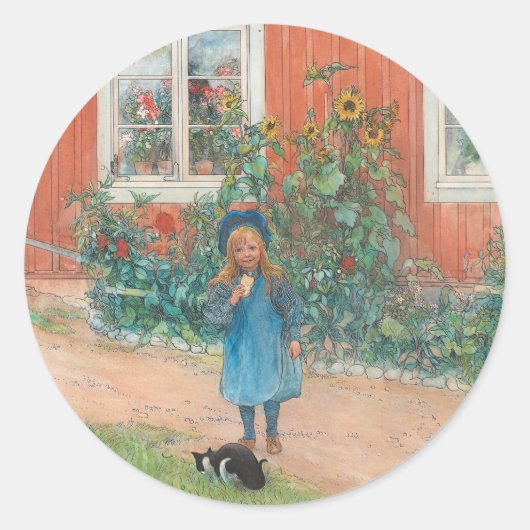 Carl Larsson - Brita With A Cat ラウンドシール (正面)