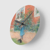 Carl Larsson - Brita With A Cat ラウンド壁時計 (傾斜)