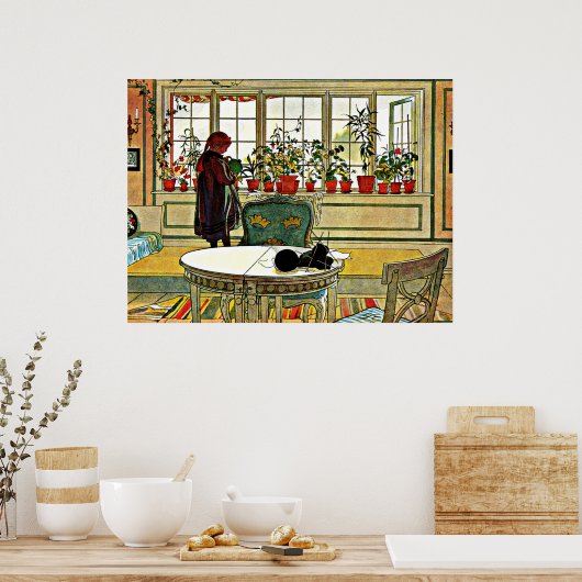 Carl Larsson - Flowers on a Windowsill ポスター (キッチン)