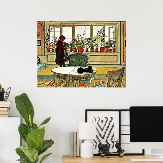 Carl Larsson - Flowers on a Windowsill ポスター (ホームオフィス)