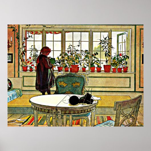 Carl Larsson - Flowers on a Windowsill ポスター (正面)