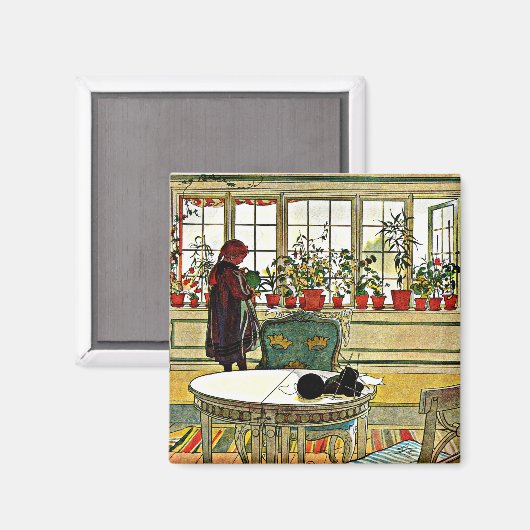 Carl Larsson - Flowers on a Windowsill マグネット (正面/裏面)
