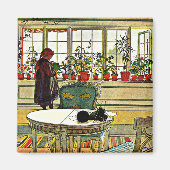 Carl Larsson - Flowers on a Windowsill マグネット (正面)