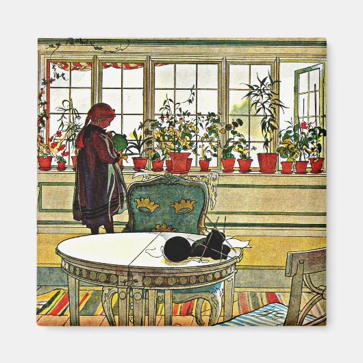 Carl Larsson - Flowers on a Windowsill マグネット (正面)