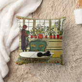 Carl Larsson - Flowers on a Windowsill, fine art クッション (ブランケット)