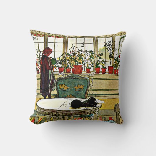 Carl Larsson - Flowers on a Windowsill, fine art クッション (正面)