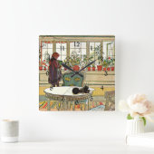 Carl Larsson - Flowers on the Windowsill スクエア壁時計 (ホーム)