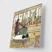 Carl Larsson - Flowers on the Windowsill スクエア壁時計 (傾斜)