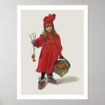 Carl Larsson Little Swedish Girl Brita as Iduna ポスター<br><div class="desc">Carl Larsson,  19th century artist from Sweden,  painted his daughter Brita dressed in red as the mythological fantasy creature Iduna with a basket of golden apples and three lighted candles.  This watercolor is often associated with the Christmas holidays. Swedish fine art for your home decor from Scandinavian Gifts.</div>