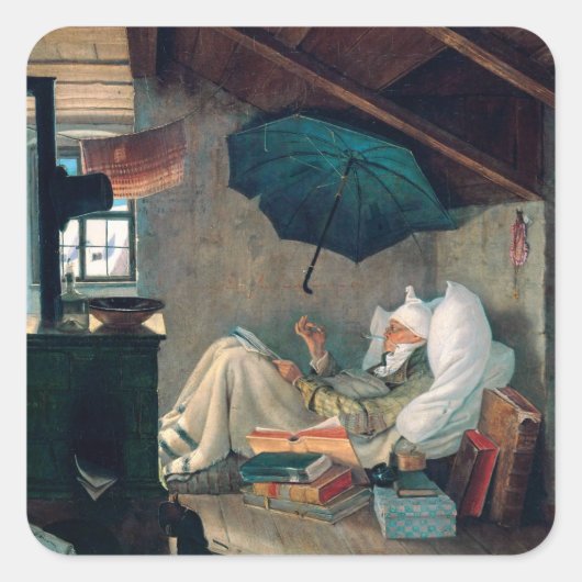 Carl Spitzweg - Der arme Poet - Deutsche Malerei  スクエアシール (正面)