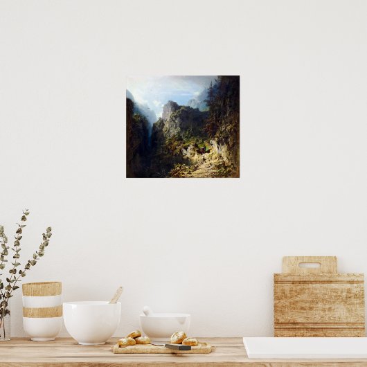 Carl Spitzweg Mountain Landscape with Lovers ポスター (キッチン)