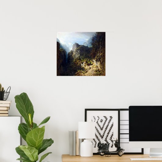 Carl Spitzweg Mountain Landscape with Lovers ポスター (ホームオフィス)