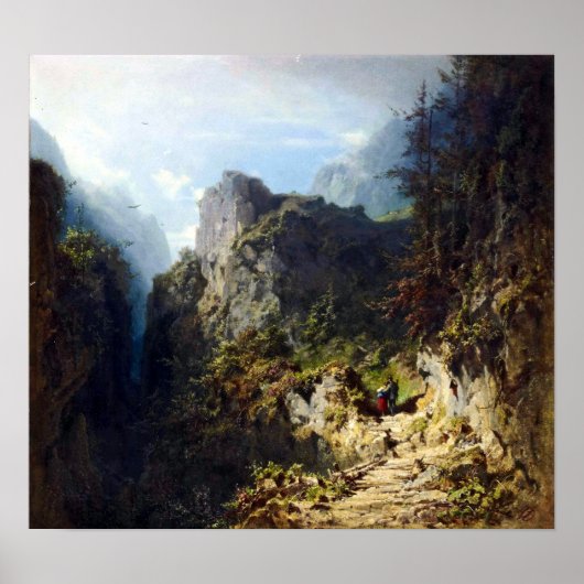 Carl Spitzweg Mountain Landscape with Lovers ポスター (正面)