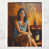 Carla Llanos、1人の女性の油絵、w ワインラベル (シングルラベル)