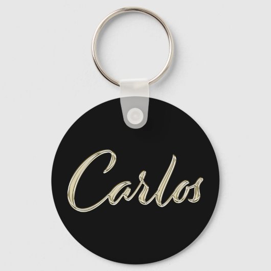 Carlos 名入りホワイトゴールド ボタン キーホルダー (正面)