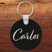 Carlos 名入りホワイトゴールド ボタン キーホルダー (正面)