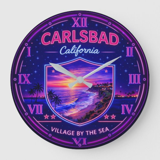 Carlsbad California Coastal Sunset ラージ壁時計 (正面)
