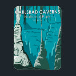 Carlsbad Caverns National Park Vintage マグネット<br><div class="desc">Carlsbad Caverns vector artwork design. The park features more than 100 caves. Stalactites cling to the roof of the Big Room,  a huge underground chamber in the cavern.</div>