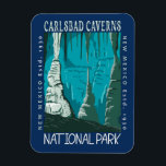 Carlsbad Caverns National Park Vintage Distressed  マグネット<br><div class="desc">Carlsbad Caverns vector artwork design. The park features more than 100 caves. Stalactites cling to the roof of the Big Room,  a huge underground chamber in the cavern.</div>
