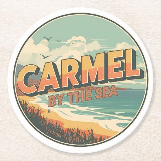 Carmel by the sea beach california pacific coast ラウンドペーパーコースター (正面)