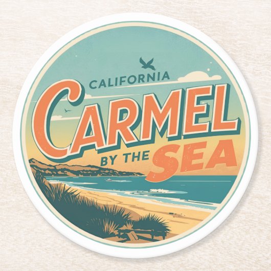 Carmel by the sea beach california pacific coast ラウンドペーパーコースター (正面)