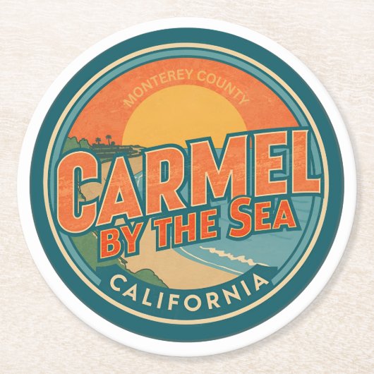 Carmel by the sea beach california pacific coast g ラウンドペーパーコースター (正面)