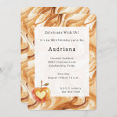 Carmel Cream Heart Apple Caramel Birthday  招待状 (正面/裏面)