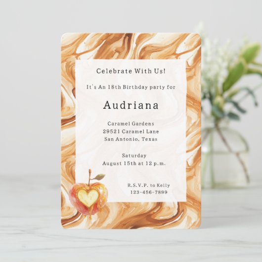 Carmel Cream Heart Apple Caramel Birthday  招待状 (スタンド正面)
