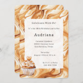 Carmel Cream Hearts Caramel Cupcake Birthday 招待状 (正面/裏面)