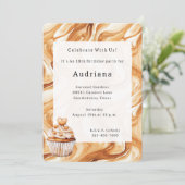 Carmel Cream Hearts Caramel Cupcake Birthday 招待状 (スタンド正面)