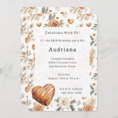 Carmel Cream Hearts Floral Caramel Birthday  招待状 (正面/裏面)