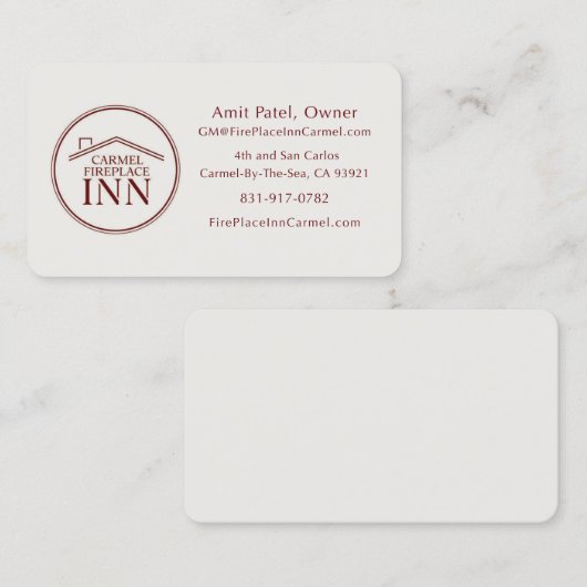 Carmel FirePlace Inn - Manager - Custom Design 名刺 (正面/裏面)