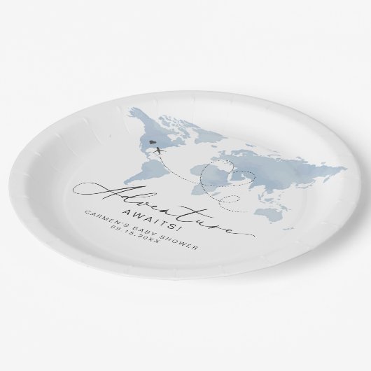 CARMENほこりっぽい青のマップアドベンチャーベビーシャワー ペーパープレート (アングル)