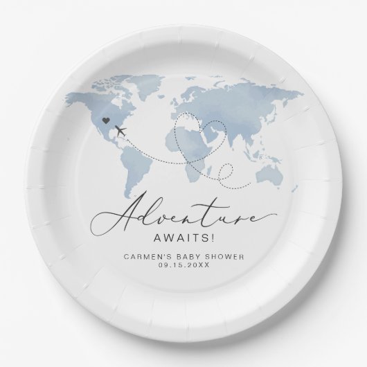CARMENほこりっぽい青のマップアドベンチャーベビーシャワー ペーパープレート (正面)