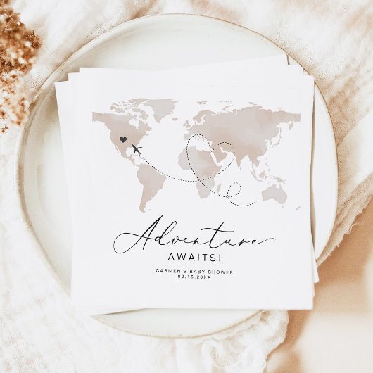 CARMENベージュマップアドベンチャーベビーシャワー スタンダードカクテルナプキン