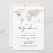 CARMENベージュマップトラベルアドベンチャーベビーシャワー 招待状 (正面)