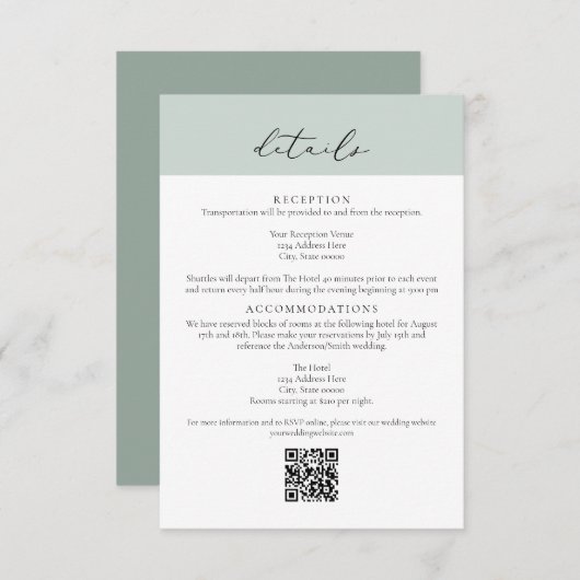 CARMEN Green Passport Style Wedding QR Detail Card 招待状 (正面/裏面)