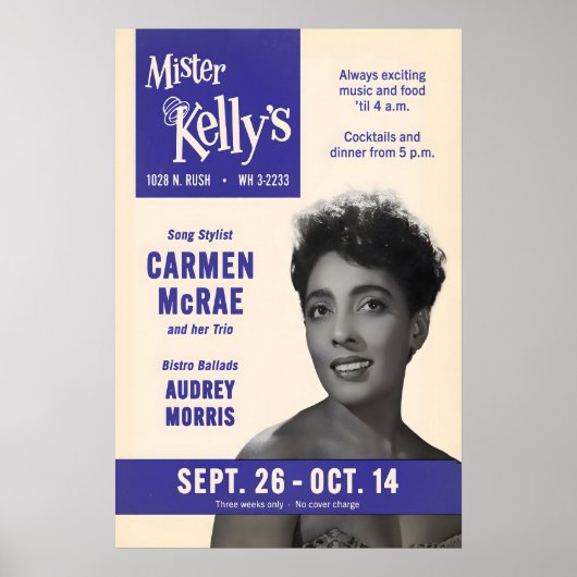 Carmen McRae jazz poster - Mister Kelly's ポスター (正面)