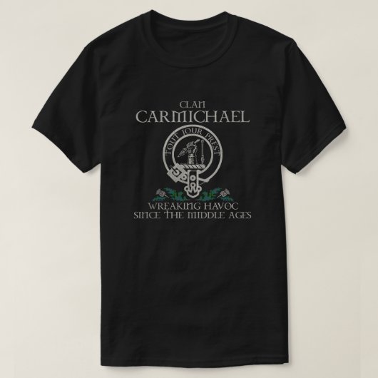 Carmichael Clan crestスコットランドの姓タータンチェック Tシャツ (デザイン正面)