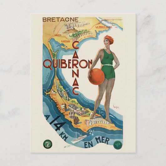 Carnac - Quiberon France Vintage Poster 1930 ポストカード (正面)