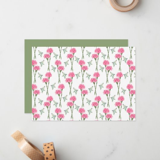 Carnation Floral Botanical Note Card ノートカード (正面/裏面インサイチュ)