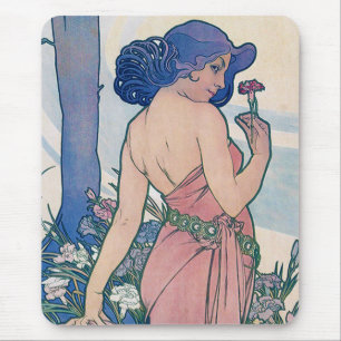 Carnation (Four Flowers), Alphonse Mucha マウスパッド