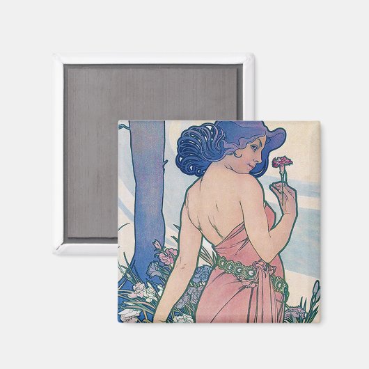 Carnation (Four Flowers), Alphonse Mucha マグネット (正面/裏面)