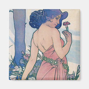 Carnation (Four Flowers), Alphonse Mucha マグネット