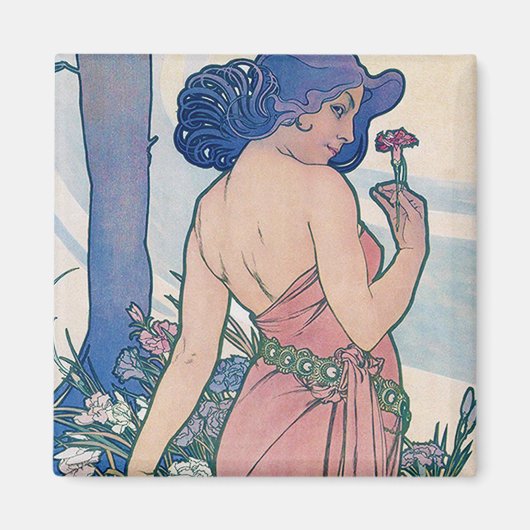 Carnation (Four Flowers), Alphonse Mucha マグネット (正面)
