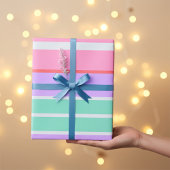 Carnation Pink, Mauve and Robin Egg Blue Stripes ラッピングペーパー