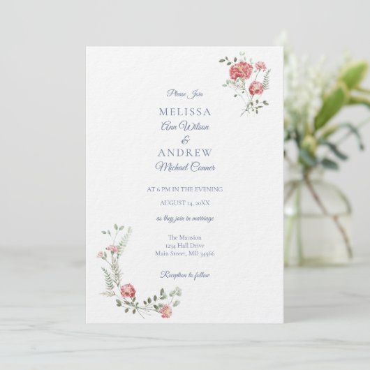 Carnations and Blue Wedding Invitation Suite 招待状 (スタンド正面)