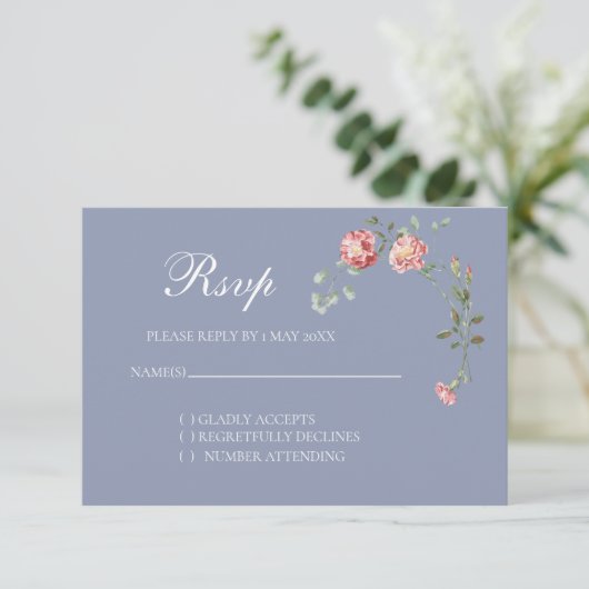 Carnations and  Blue Wedding RSVP card (スタンド正面)