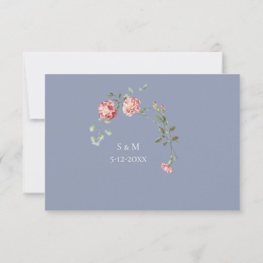 Carnations and  Blue Wedding RSVP card (裏面)
