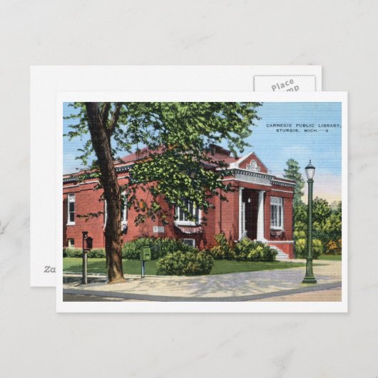 Carnegie Library, Sturgis,ミシガン州ヴィンテージ ポストカード (正面/裏面)